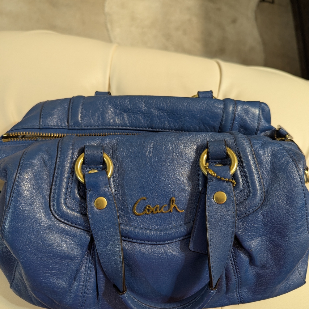 Coach Blue Leather Satchel with Gold Hardware